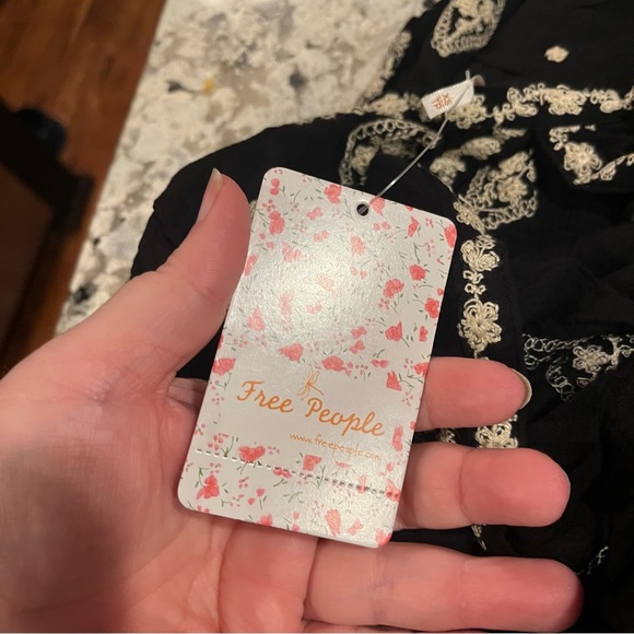 Free People V Neck Embroidered Long Sleeve Tunic Mini Dress Black cream … - Picture 11 of 11